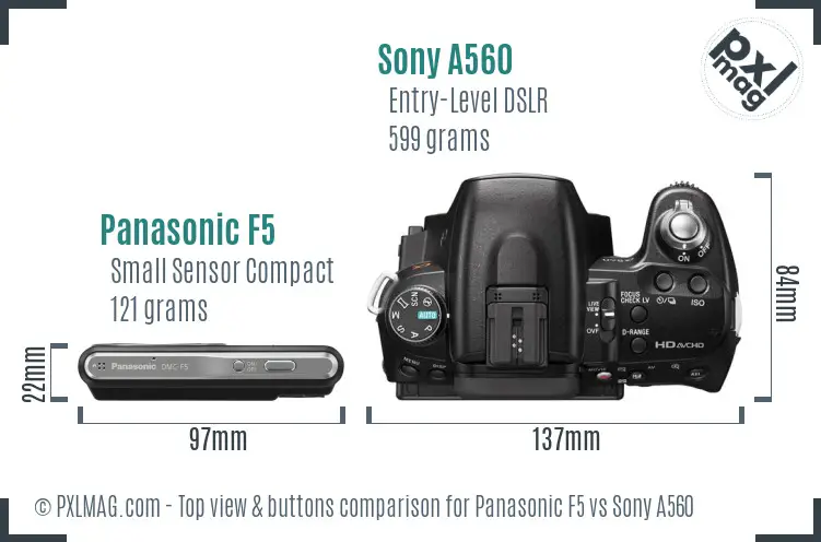 Panasonic F5 vs Sony A560 top view buttons comparison