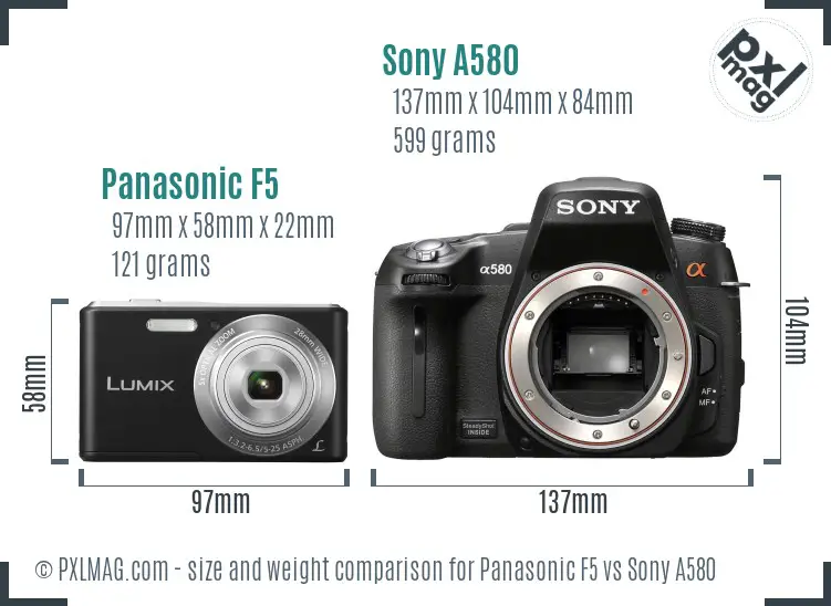 Panasonic F5 vs Sony A580 size comparison