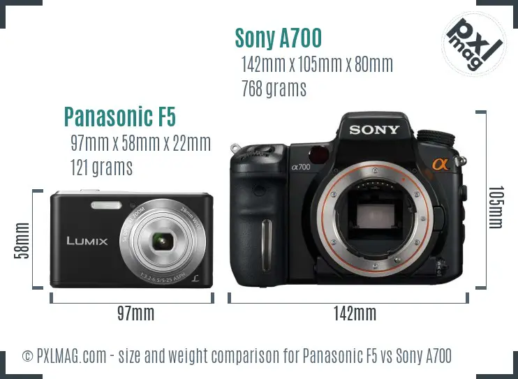 Panasonic F5 vs Sony A700 size comparison