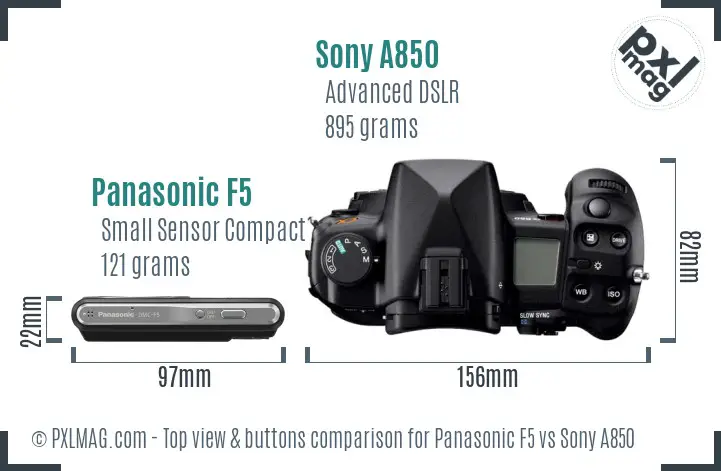Panasonic F5 vs Sony A850 top view buttons comparison