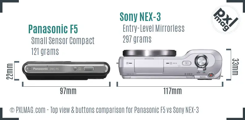 Panasonic F5 vs Sony NEX-3 top view buttons comparison