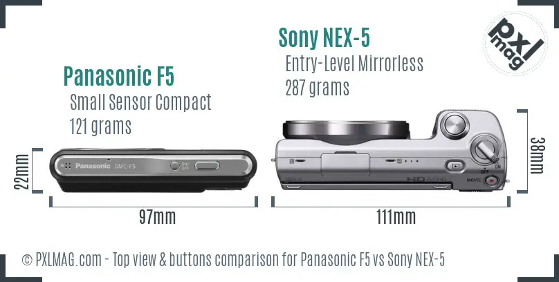 Panasonic F5 vs Sony NEX-5 top view buttons comparison