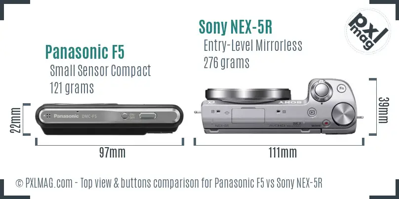 Panasonic F5 vs Sony NEX-5R top view buttons comparison