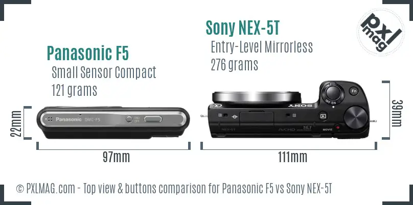 Panasonic F5 vs Sony NEX-5T top view buttons comparison
