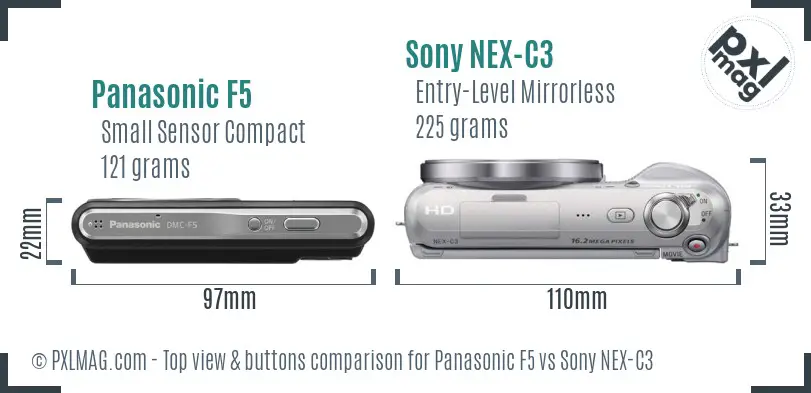 Panasonic F5 vs Sony NEX-C3 top view buttons comparison