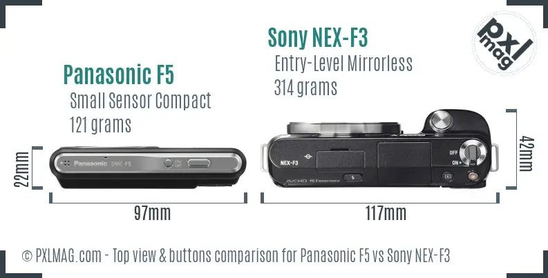 Panasonic F5 vs Sony NEX-F3 top view buttons comparison