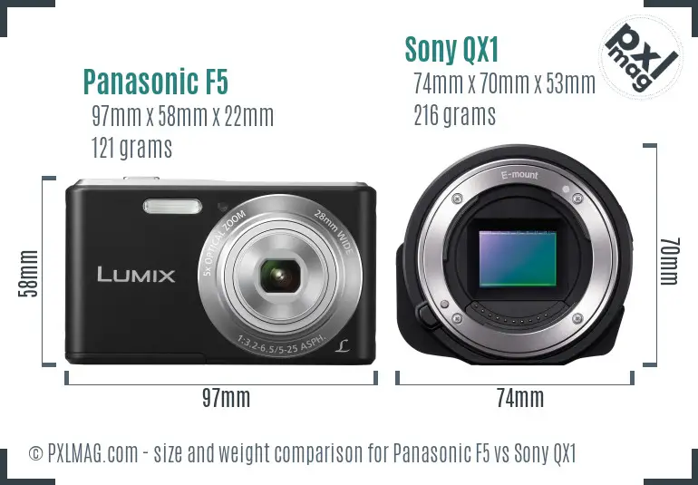 Panasonic F5 vs Sony QX1 size comparison