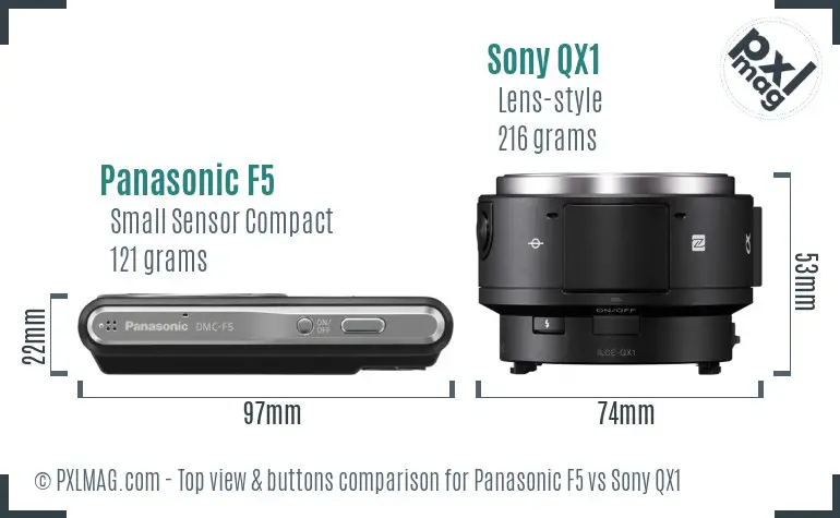 Panasonic F5 vs Sony QX1 top view buttons comparison