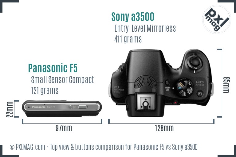 Panasonic F5 vs Sony a3500 top view buttons comparison