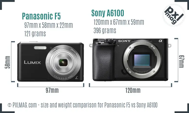 Panasonic F5 vs Sony A6100 size comparison