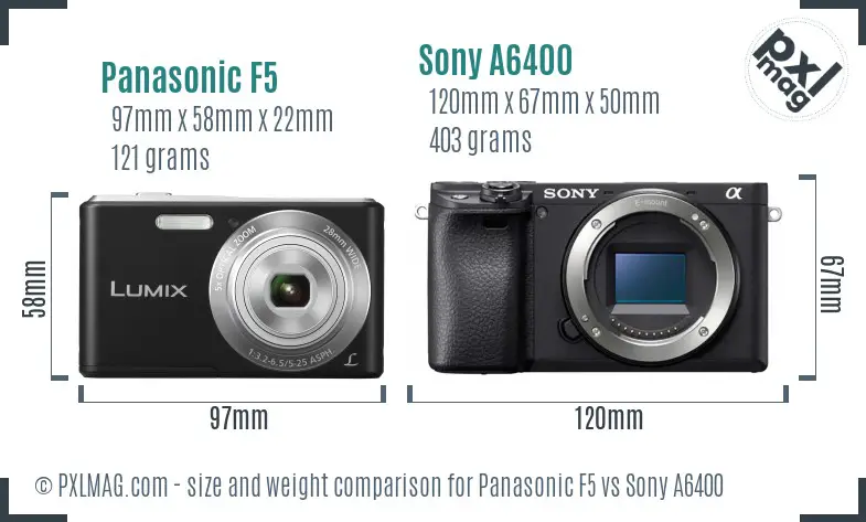 Panasonic F5 vs Sony A6400 size comparison