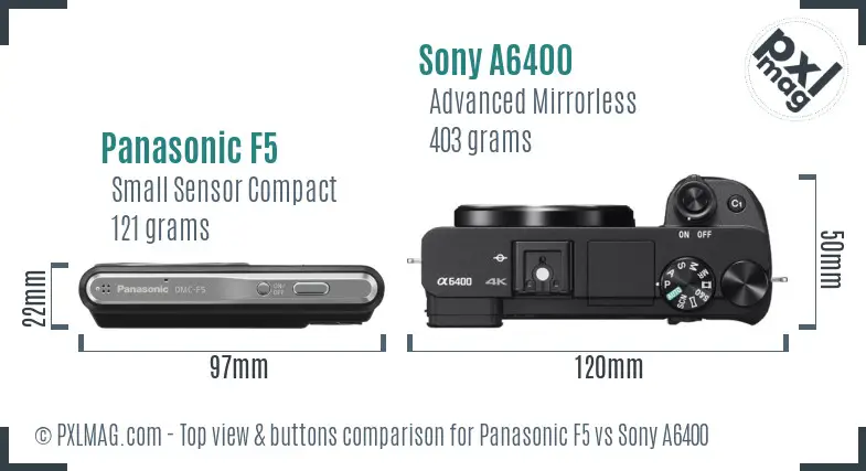 Panasonic F5 vs Sony A6400 top view buttons comparison