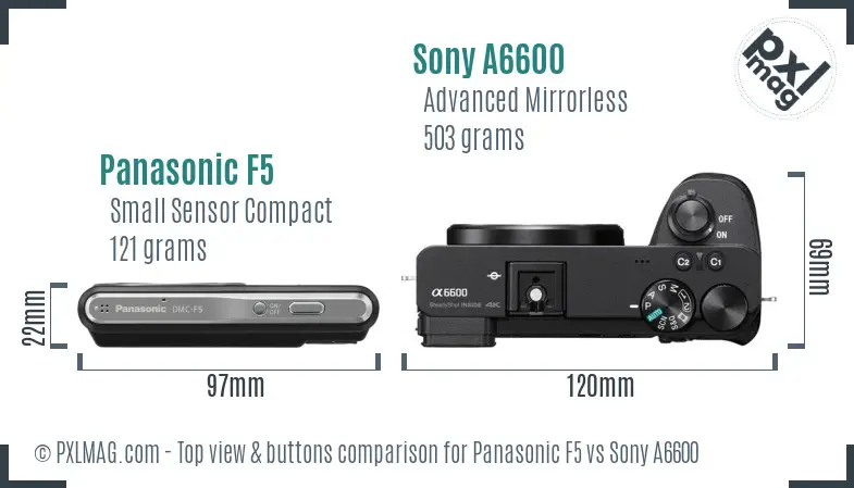 Panasonic F5 vs Sony A6600 top view buttons comparison