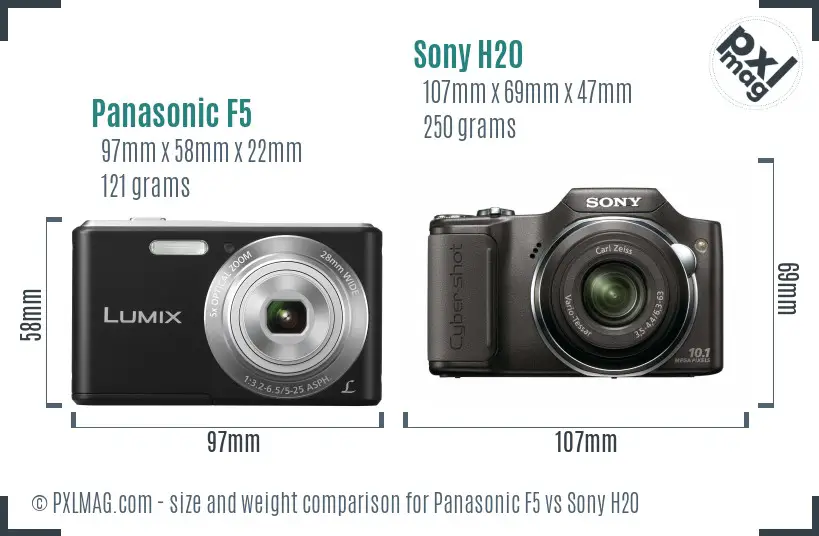 Panasonic F5 vs Sony H20 size comparison