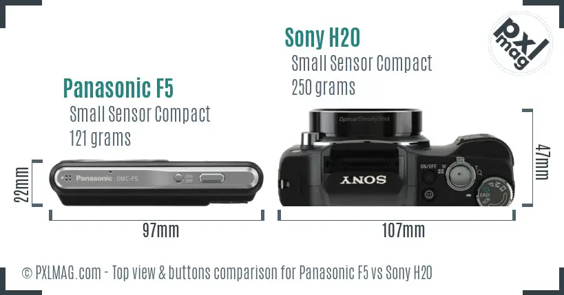 Panasonic F5 vs Sony H20 top view buttons comparison