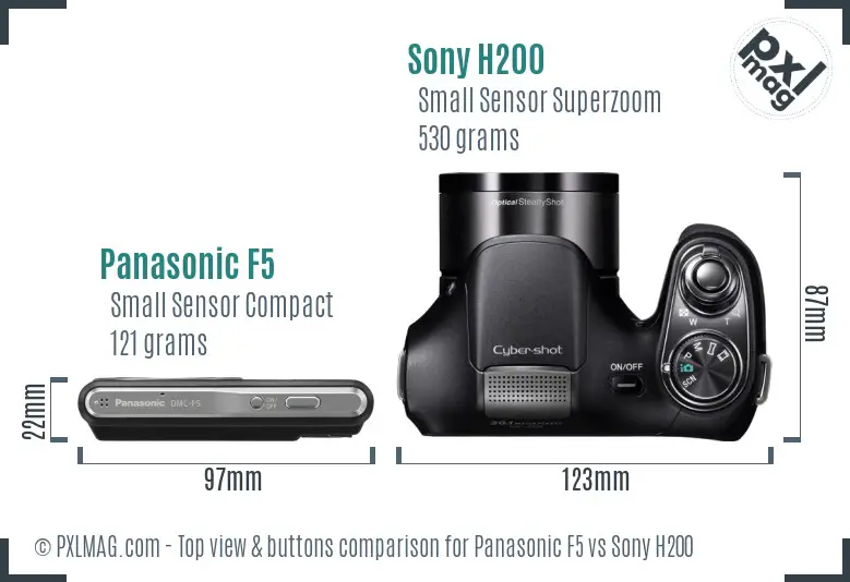 Panasonic F5 vs Sony H200 top view buttons comparison