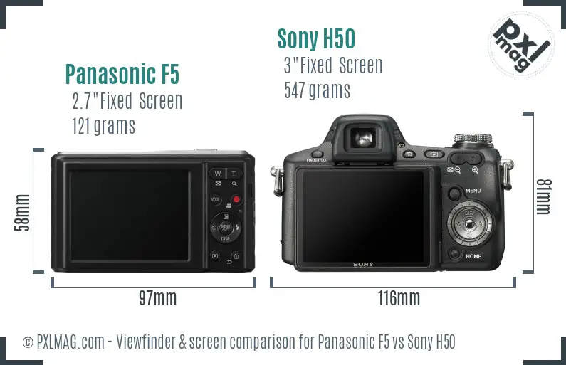 Panasonic F5 vs Sony H50 Screen and Viewfinder comparison