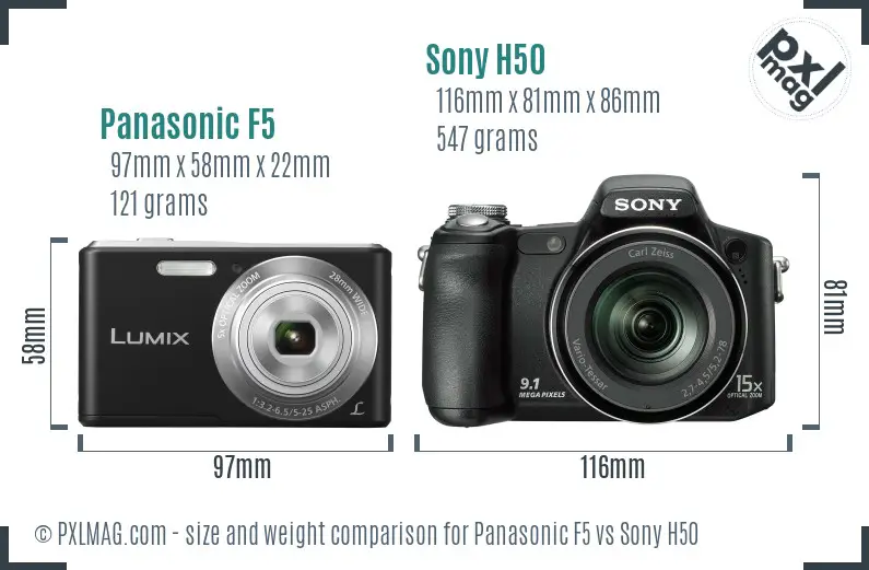 Panasonic F5 vs Sony H50 size comparison