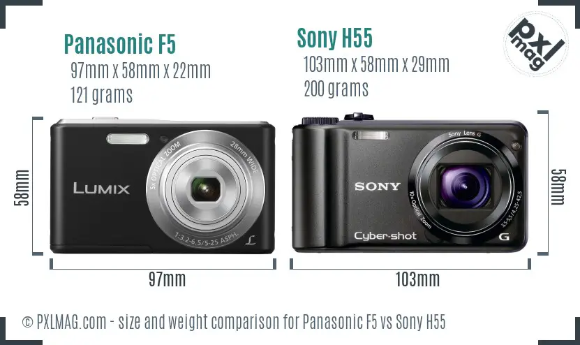 Panasonic F5 vs Sony H55 size comparison