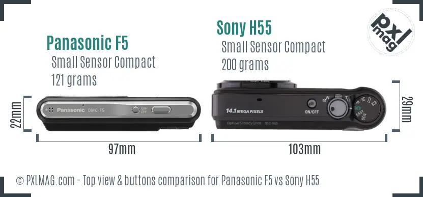 Panasonic F5 vs Sony H55 top view buttons comparison