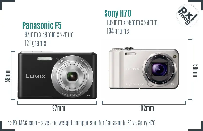 Panasonic F5 vs Sony H70 size comparison