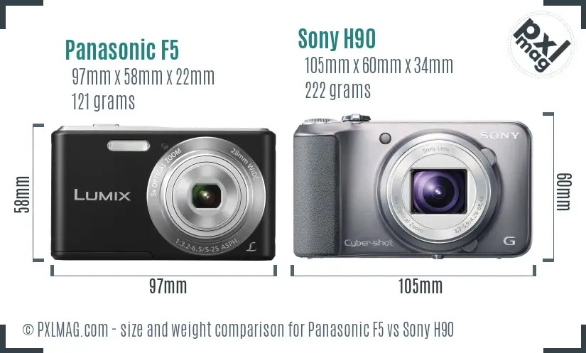 Panasonic F5 vs Sony H90 size comparison