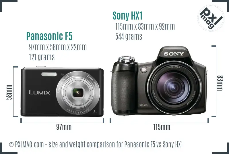 Panasonic F5 vs Sony HX1 size comparison