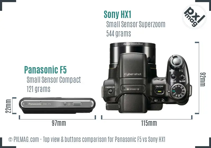 Panasonic F5 vs Sony HX1 top view buttons comparison