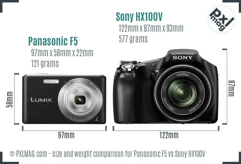 Panasonic F5 vs Sony HX100V size comparison
