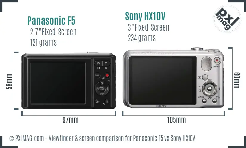 Panasonic F5 vs Sony HX10V Screen and Viewfinder comparison