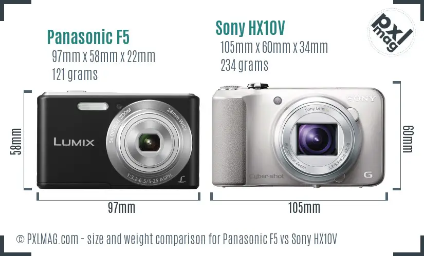 Panasonic F5 vs Sony HX10V size comparison