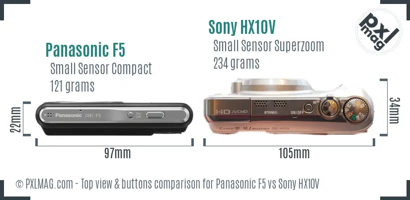 Panasonic F5 vs Sony HX10V top view buttons comparison