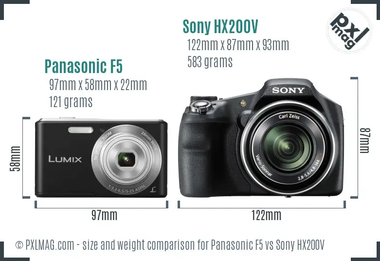Panasonic F5 vs Sony HX200V size comparison