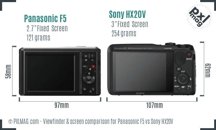 Panasonic F5 vs Sony HX20V Screen and Viewfinder comparison