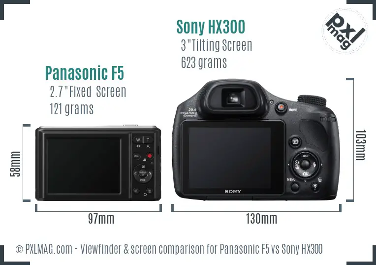 Panasonic F5 vs Sony HX300 Screen and Viewfinder comparison