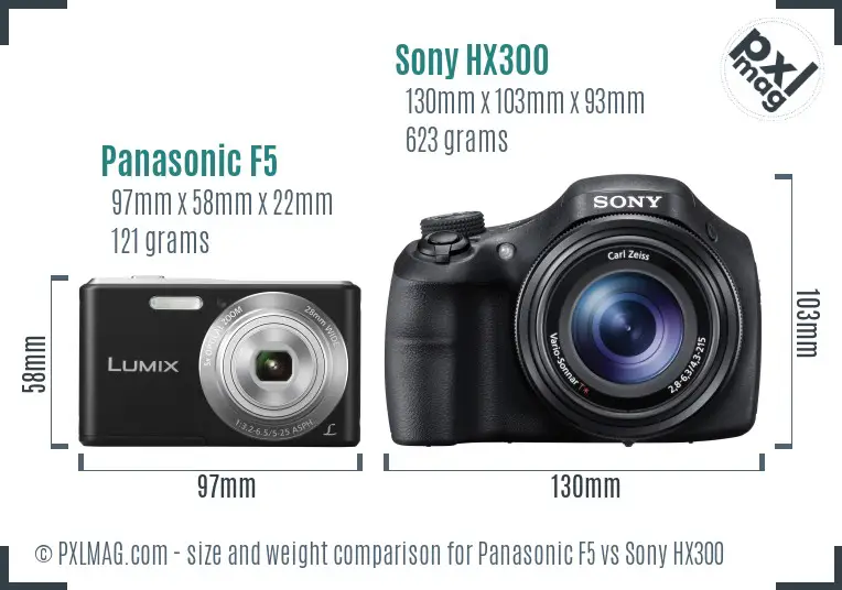 Panasonic F5 vs Sony HX300 size comparison