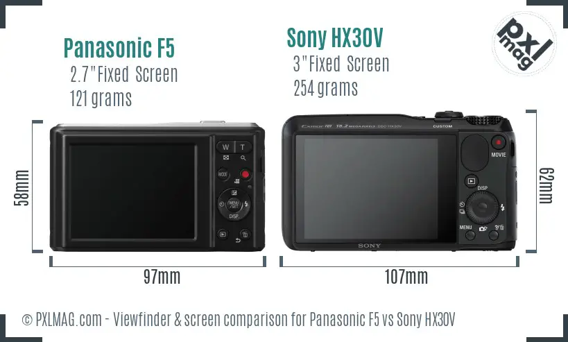 Panasonic F5 vs Sony HX30V Screen and Viewfinder comparison