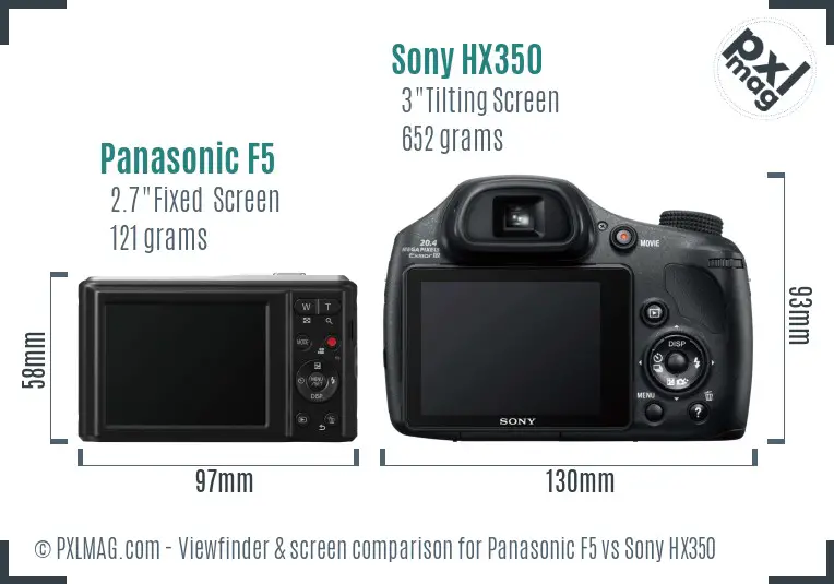 Panasonic F5 vs Sony HX350 Screen and Viewfinder comparison