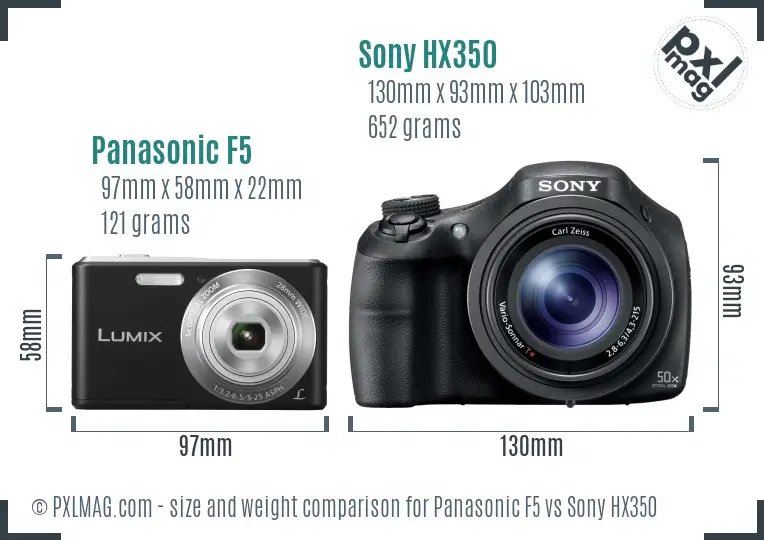 Panasonic F5 vs Sony HX350 size comparison