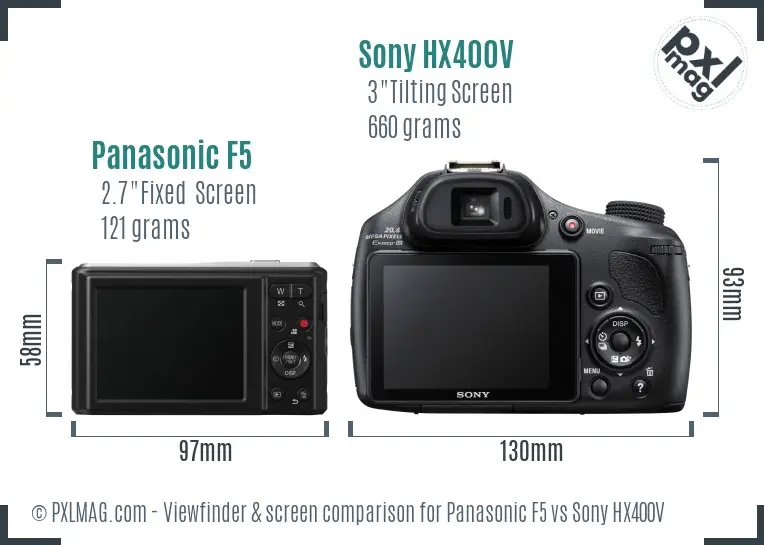 Panasonic F5 vs Sony HX400V Screen and Viewfinder comparison