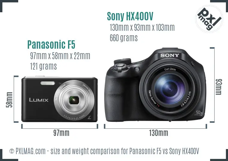 Panasonic F5 vs Sony HX400V size comparison