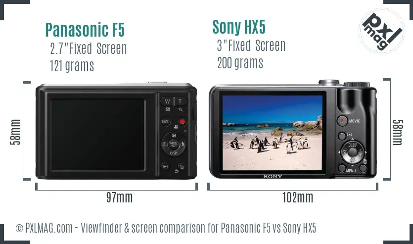 Panasonic F5 vs Sony HX5 Screen and Viewfinder comparison