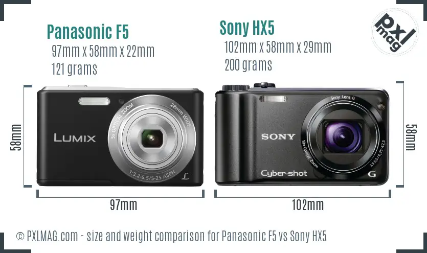 Panasonic F5 vs Sony HX5 size comparison