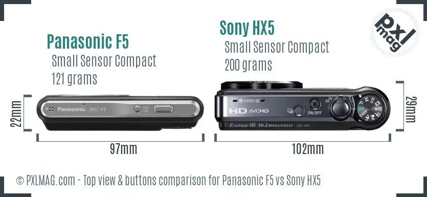 Panasonic F5 vs Sony HX5 top view buttons comparison