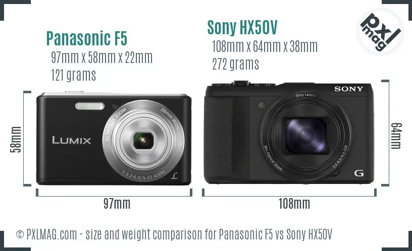 Panasonic F5 vs Sony HX50V size comparison