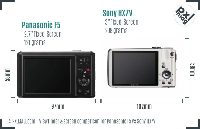 Panasonic F5 vs Sony HX7V Screen and Viewfinder comparison