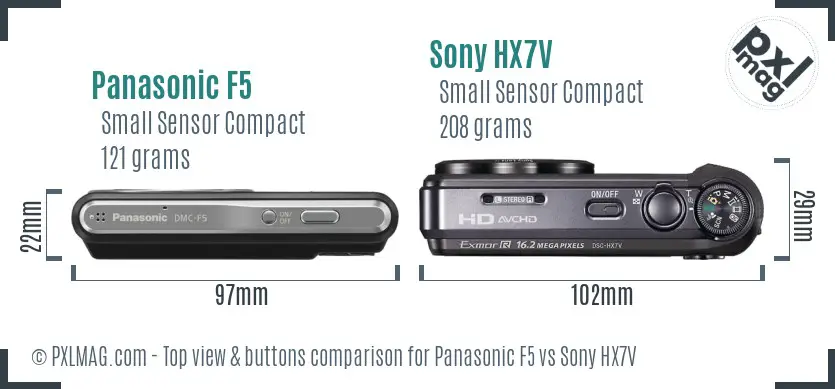 Panasonic F5 vs Sony HX7V top view buttons comparison