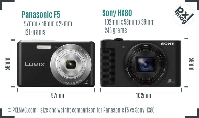 Panasonic F5 vs Sony HX80 size comparison