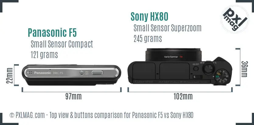 Panasonic F5 vs Sony HX80 top view buttons comparison