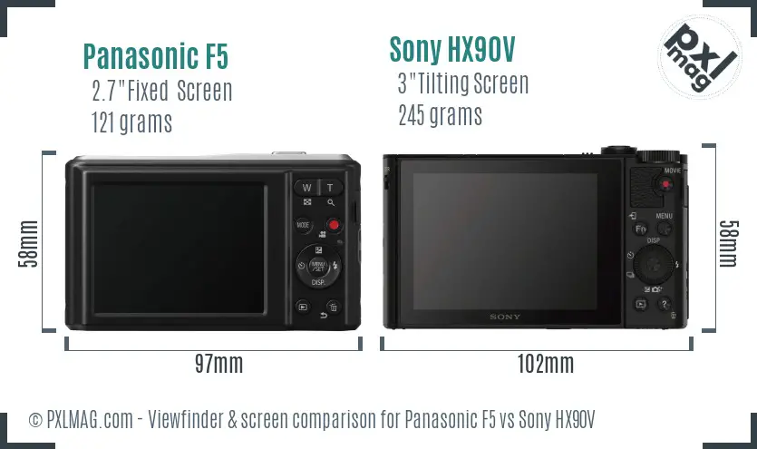 Panasonic F5 vs Sony HX90V Screen and Viewfinder comparison